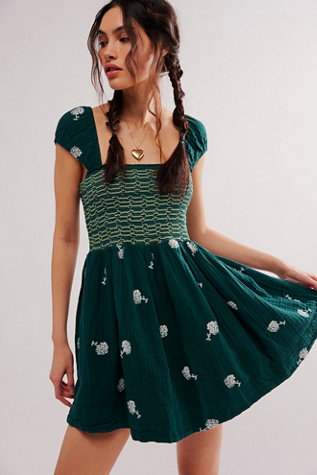 green emerald velvet dress Free People Santiago Embroidered Mini Dress Ivory L main image 0