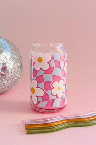 Golden Hour Designs Checkerboard Flower Glass Cup