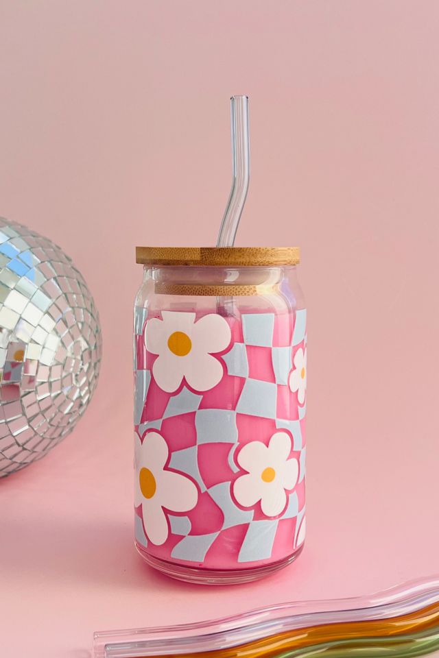 Golden Hour Designs Checkerboard Flower Glass Cup #1