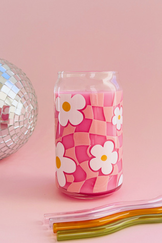 Golden Hour Designs Checkerboard Flower Glass Cup at Free People in Pink