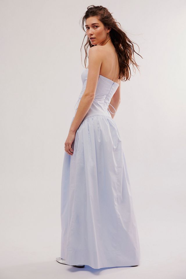 Amada Lace Up Strapless Maxi Dress, Ice Blue, Dresses