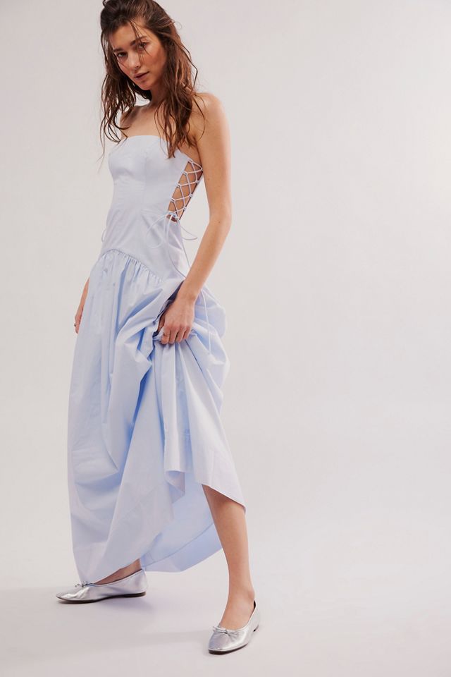 Amada Lace Up Strapless Maxi Dress, Ice Blue, Dresses