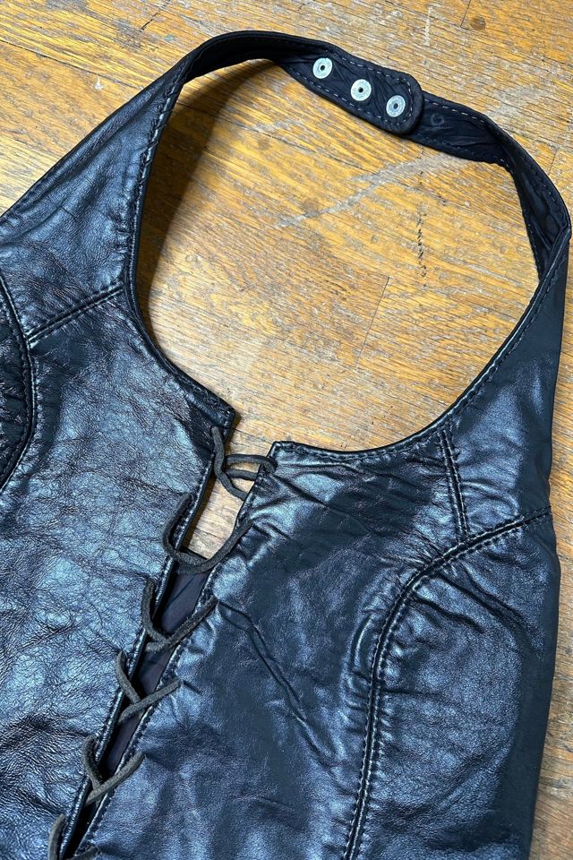 1970s Black Leather Biker Halter Selected by Cherry #1