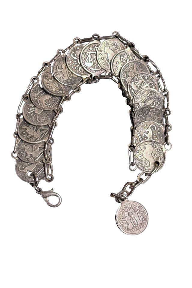Vintage 1970's Silver Tone Zodiac Coin Bracelet Selected By