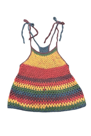Nostalgic 90s Crochet Rosette Applique Crew Neck Open Knit Crop Tank Top