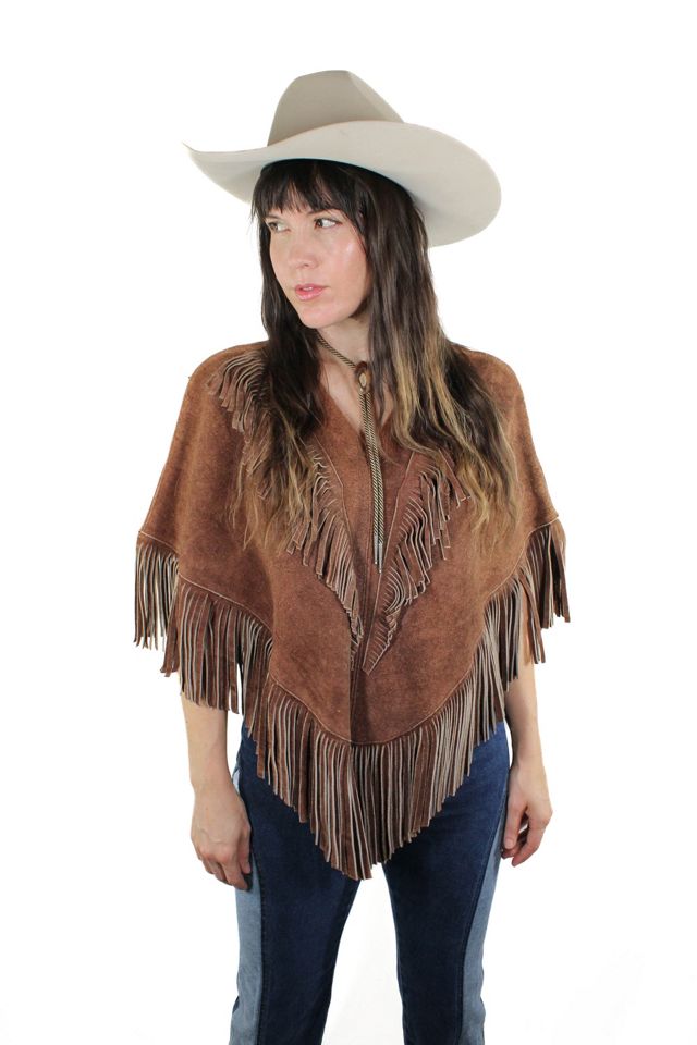 1970s Western Fringe Suede Poncho Selected By Moons + Junes ...
