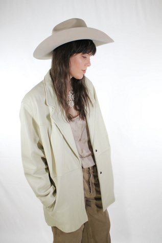 1980s Vintage Cream Oversized Leather Jacket Selected By Moons + Junes Vintage
