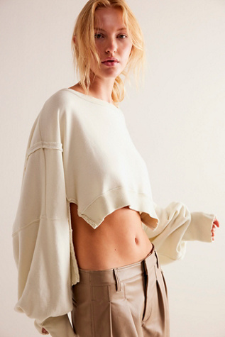 We The Free Camden Cropped Sweatshirt at Free People in White, Size: L