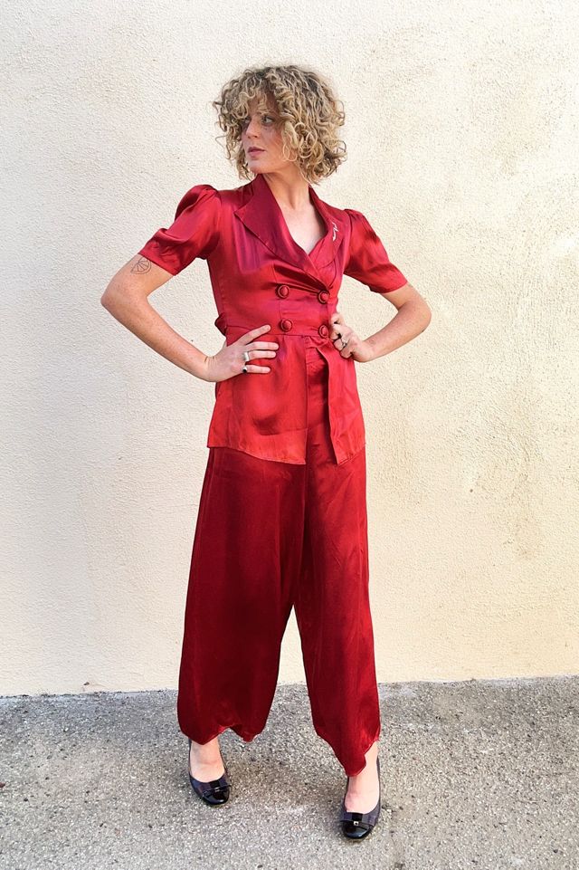 Antique Red Silk Pajama Set Selected by The Curatorial Dept