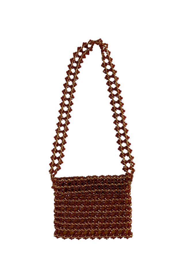 Hand Bag Brown Beaded Bag Bead Bag Beaded Shoulder Bag 