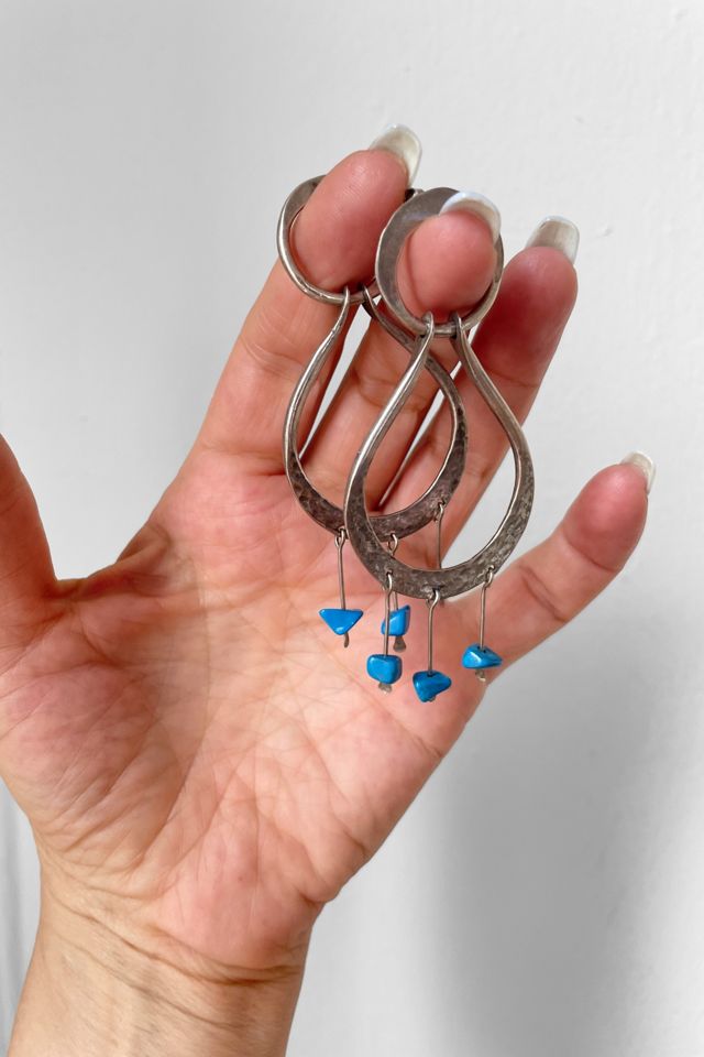Vintage Sterling Silver and Turquoise Teardrop Hoop Earrings Selected by MARMALADE #1