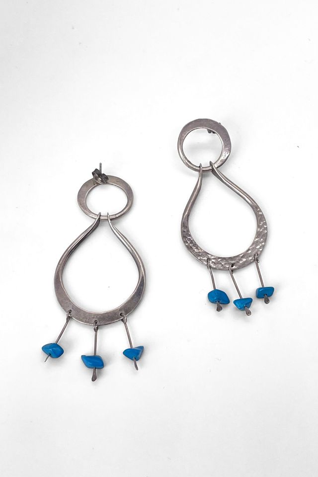 Vintage Sterling Silver and Turquoise Teardrop Hoop Earrings Selected by MARMALADE #2