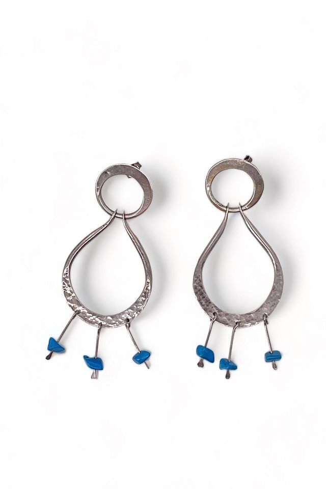 Vintage Sterling Silver and Turquoise Teardrop Hoop Earrings Selected by MARMALADE #3