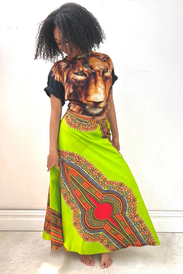 Vintage Lime Print Maxi Wrap Skirt Selected by Anna Corinna