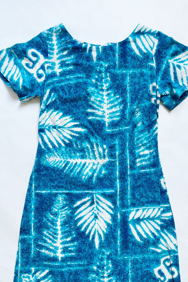 Vintage 1970's Hawaiian Barkcloth Palm Frond Maxi Dress Selected by FernMercantile #1