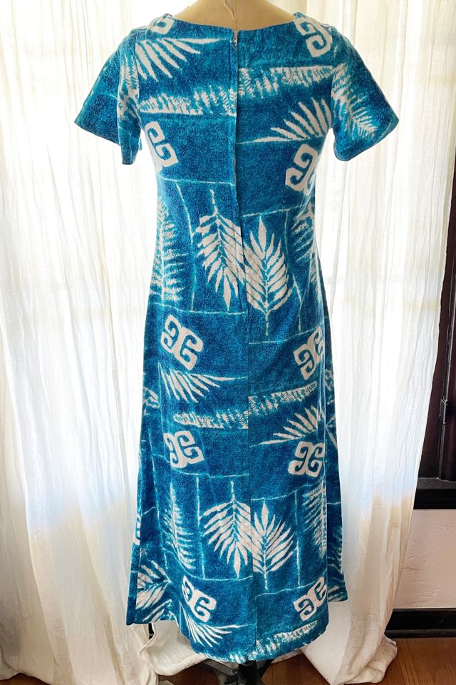 Vintage 1970's Hawaiian Barkcloth Palm Frond Maxi Dress Selected by FernMercantile #3