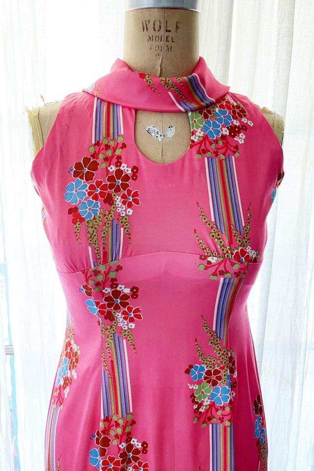 Vintage 1970's Coral Pink Floral Maxi Dress Selected by FernMercantile #1