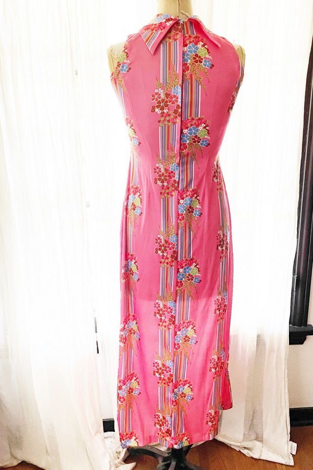 Vintage 1970's Coral Pink Floral Maxi Dress Selected by FernMercantile #3