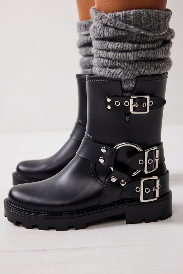 Black studded 2024 rain boots