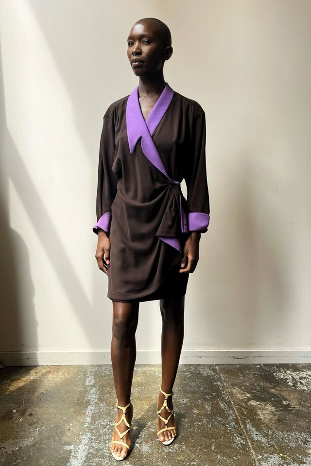 Thierry Mugler Brown Wool Faux Wrap Dress Selected by Moore