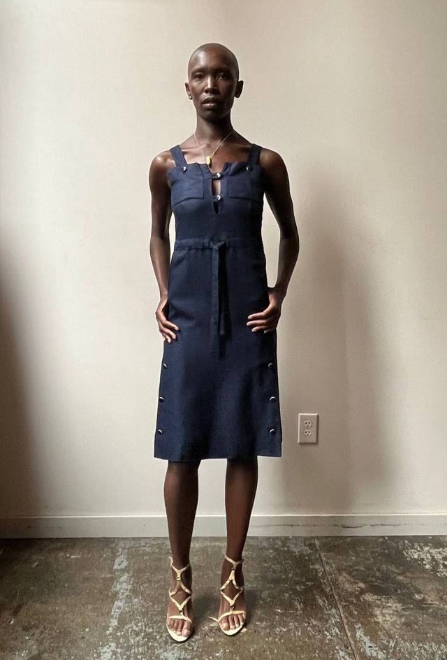 Courreges Navy Woven Rayon Dress Selected by Moore Vintage Archive