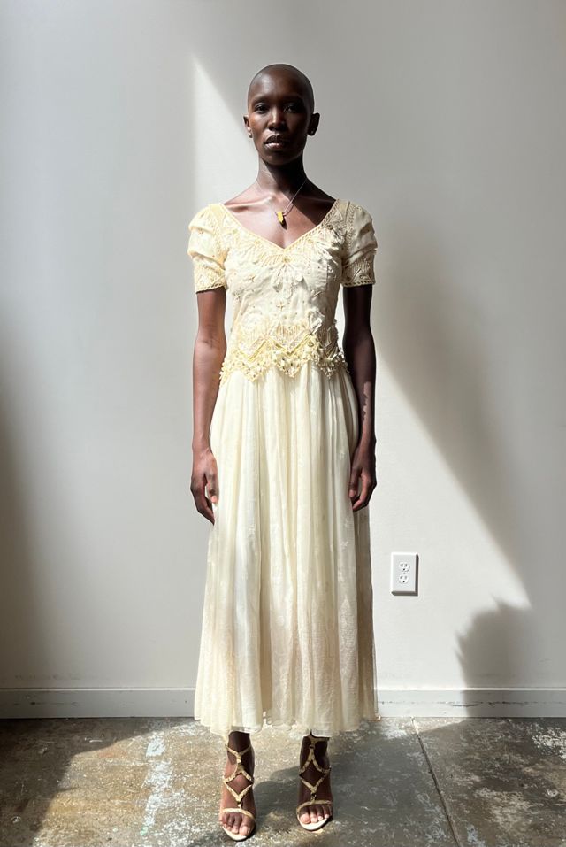 Zandra Rhodes Off White Silk Blend Evening Gown Selected by Moore Vintage Archive Free People