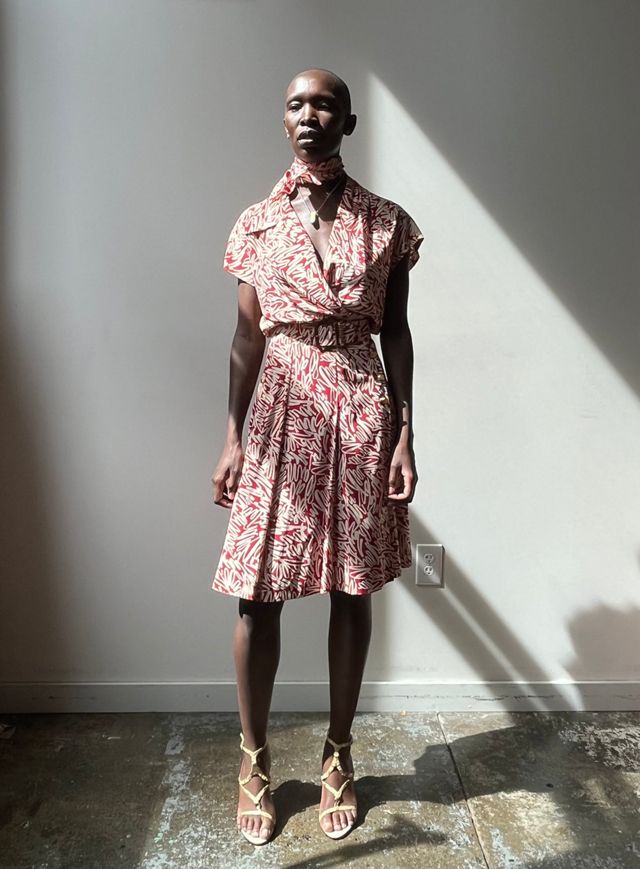 Chanel Red Silk Cursive Print Dress Selected by Moore Vintage Archive