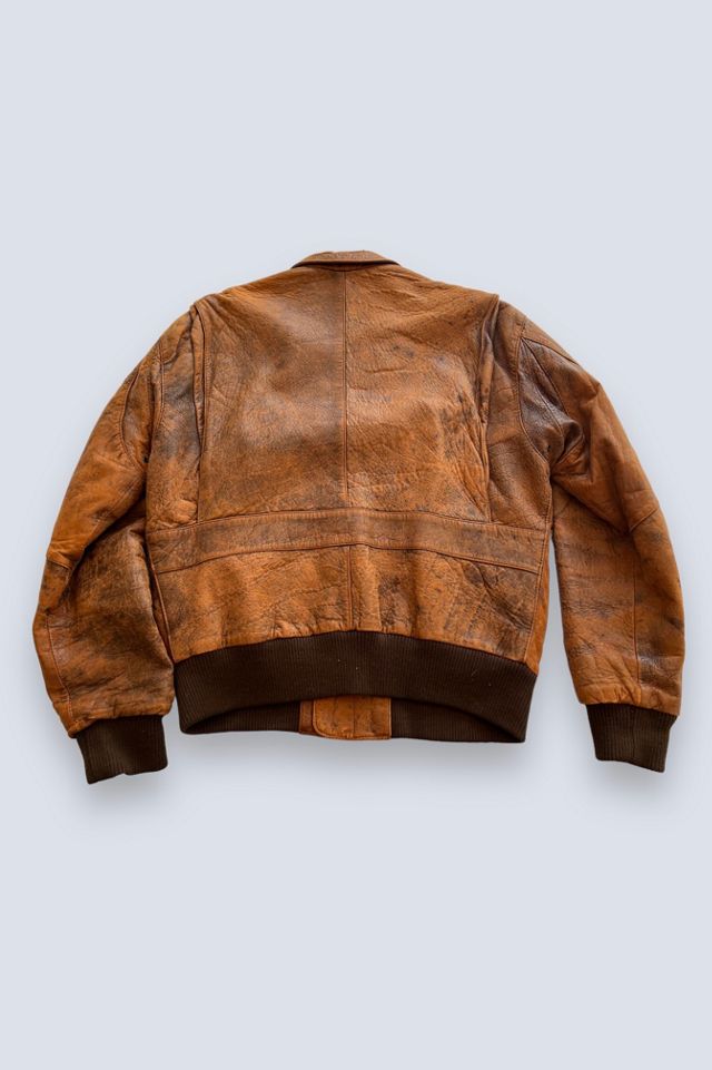 Vintage Brown Leather Bomber Jacket