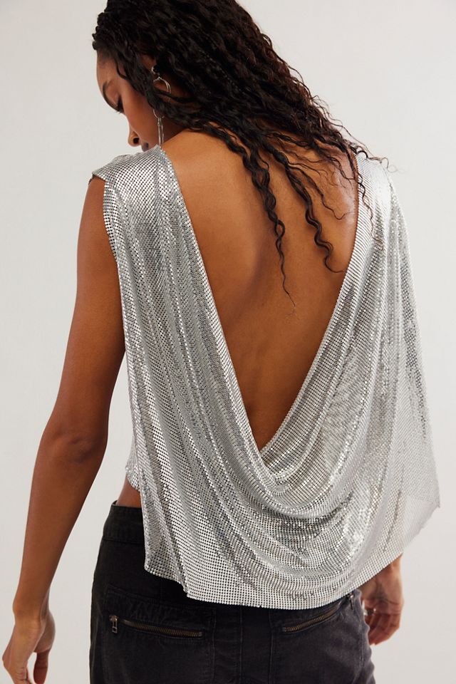 Silver Sequin Backless Top