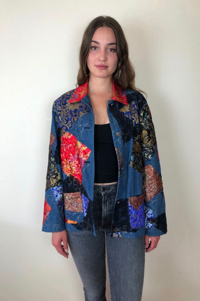 DenimJacketPoupee Custom Jean Jacket, Patchwork Denim Jacket, Quilted Jacket Handmade, Denim Jacket for Women, 80s Clothing