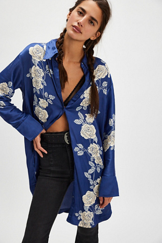 Off The Vine Button Down Top At Free People In Night Sky Combo, Size: Medium