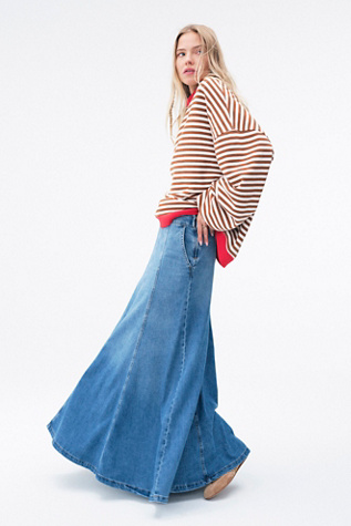 We The Free Catch The Sun Denim Maxi Skirt at Free People in Mid Indigo, Size: 26