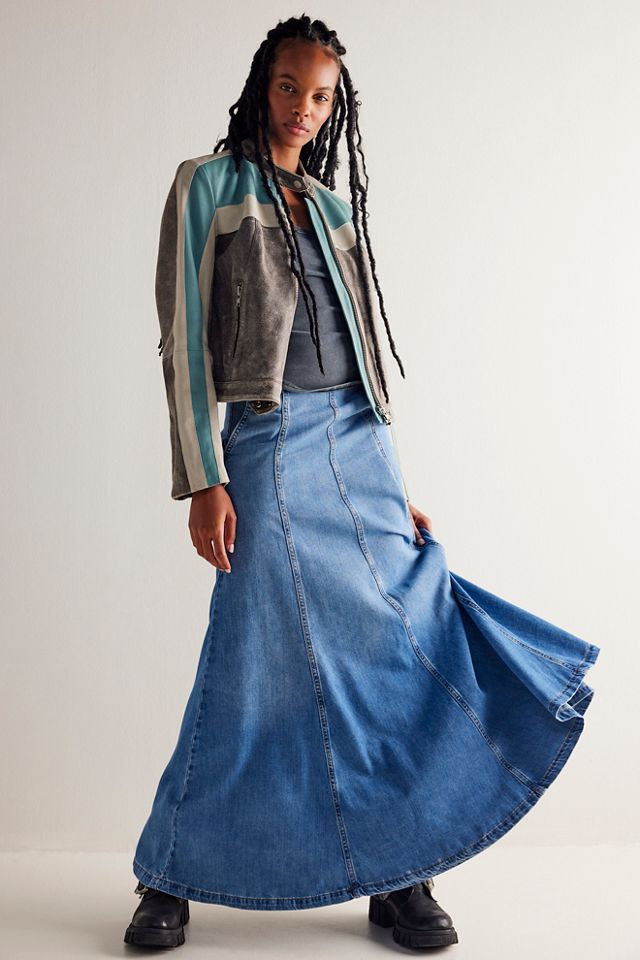 Free people sale long denim skirt