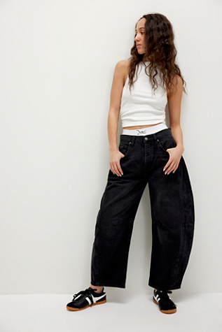 CRVY Venus Barrel Jeans by We The Free at Free People in Darkness Falls, Size: 26