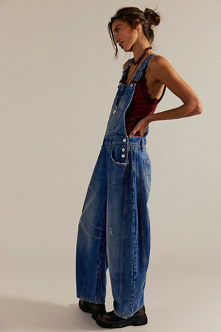 We The Free Good Luck Barrel Overalls at Free People in Medium Wash, Size: XL