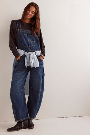 We The Free Good Luck Barrel Dungarees At Free People In Deep End, Size: Medium