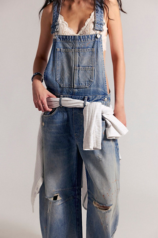We The Free Good Luck Barrel Overalls at Free People in Medium Wash, Size: M