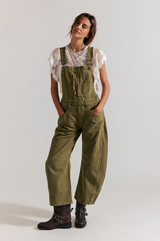 We The Free Good Luck Barrel Dungarees at Free People in Weeping Willow, Size: XL