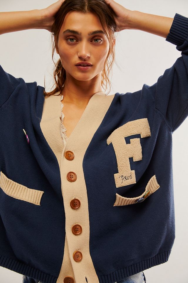 カーディガン HUECLOSET Varsity Zip Up Cardigan SE184 Found Varsity Contrast Cardigan | Free People