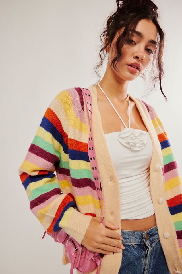 Cardigan Femme Rayé Multicolore Belle Dee Jour - Taille XL - 100% Acrylique - Occasion Très Bon état