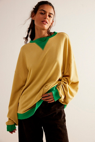 Classic Crew Colorblock Sweatshirt at Free People in Fall Leaf Combo, Size: Large