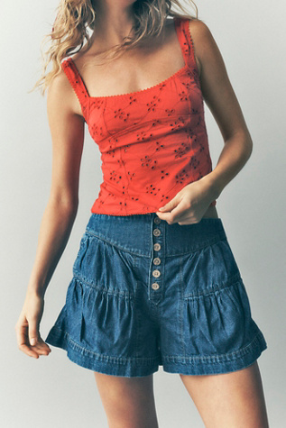Short En Jean Délavé Free People - Bordure Crochet, Ourlet Vieilli, Taille 24W - Occasion Très Bon état