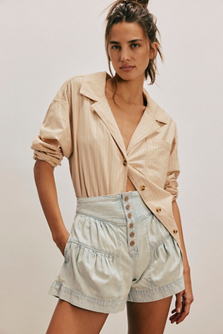 We The Free Fleur Denim Shorts At Free People In Well Worn, Size: Large