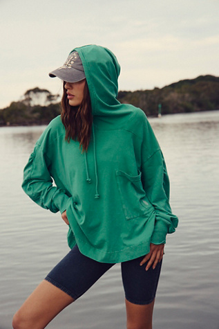 Hot Shot Hooded Layer Top by FP Movement at Free People, Green Sheen, S