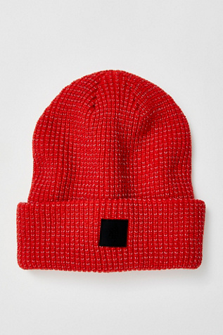 Let's Race Fleece Lined Recycled Yarn Beanie At Free People In Red