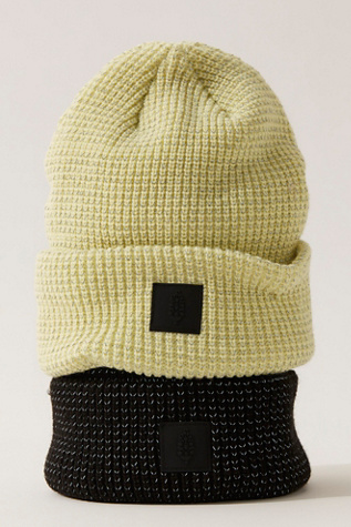 Let's Race Fleece Lined Recycled Yarn Beanie at Free People in Dandelion
