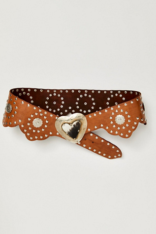 Wildheart Studded Belt by Free People in Brown, Size: S-M/P-M