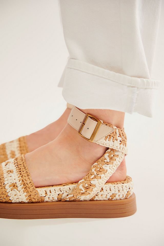 Free People Roma Raffia Sandals - Natural Combo