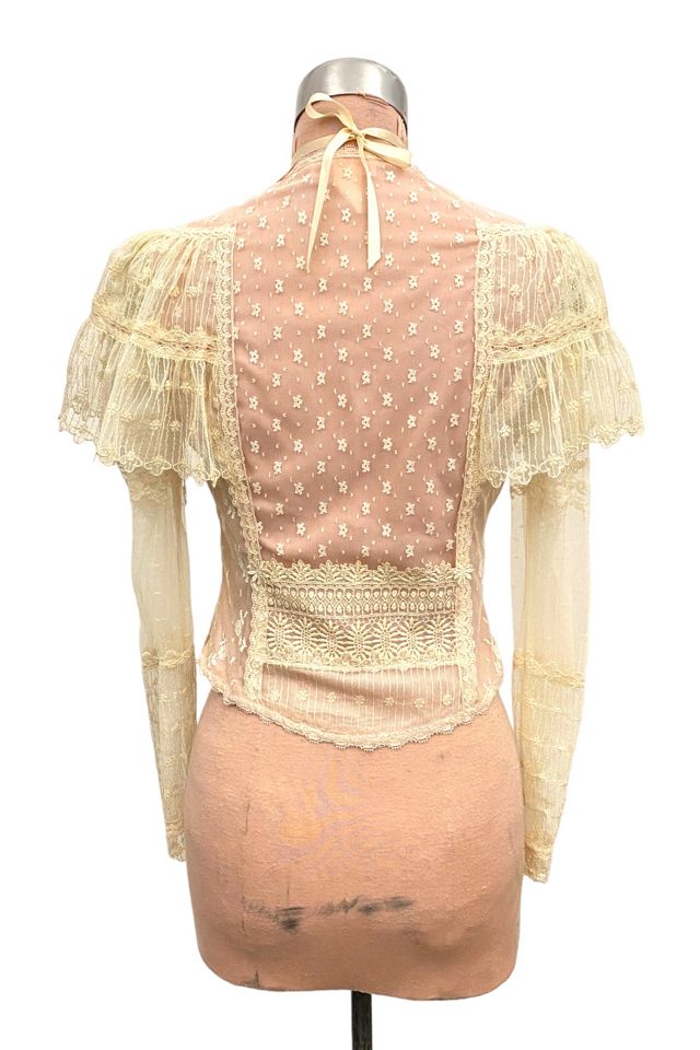 1970s Vintage Lorrie Kabala Lace Blouse With Choker Necklace