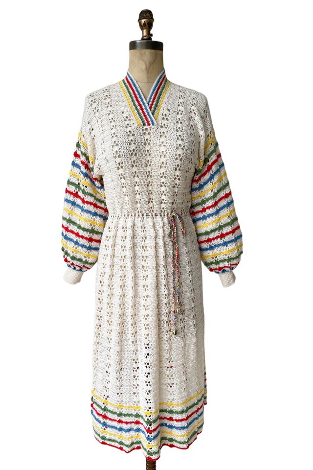 Vintage 1970s Rainbow Knit Balloon Sleeve Dress Selected By